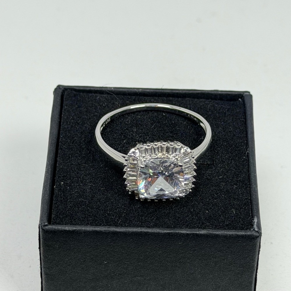 Sterling Silver 925 Cushion Cut Cubic Zirconia Halo Ring Size 9.5 China